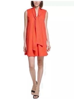 🧡NWT! Orange CALVIN KLEIN Tie-Neck Sleeveless Shift Dress - Size 14